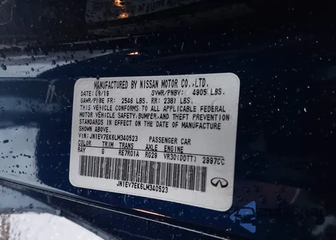 2020 Infiniti Q60 Luxe from USA, damaged, VIN JN1EV7EK6LM340523